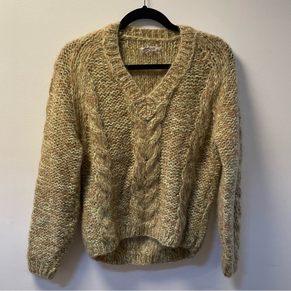 Vintage brushed mohair sweater. Made in Italy 1960s tan and green